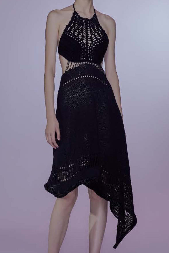 SWAYING/KNIT Crochet Backless Dress SW22SSL38 Black
